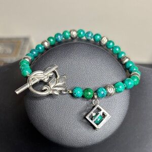 Green Malachite Beaded Charm Toggle Bracelet